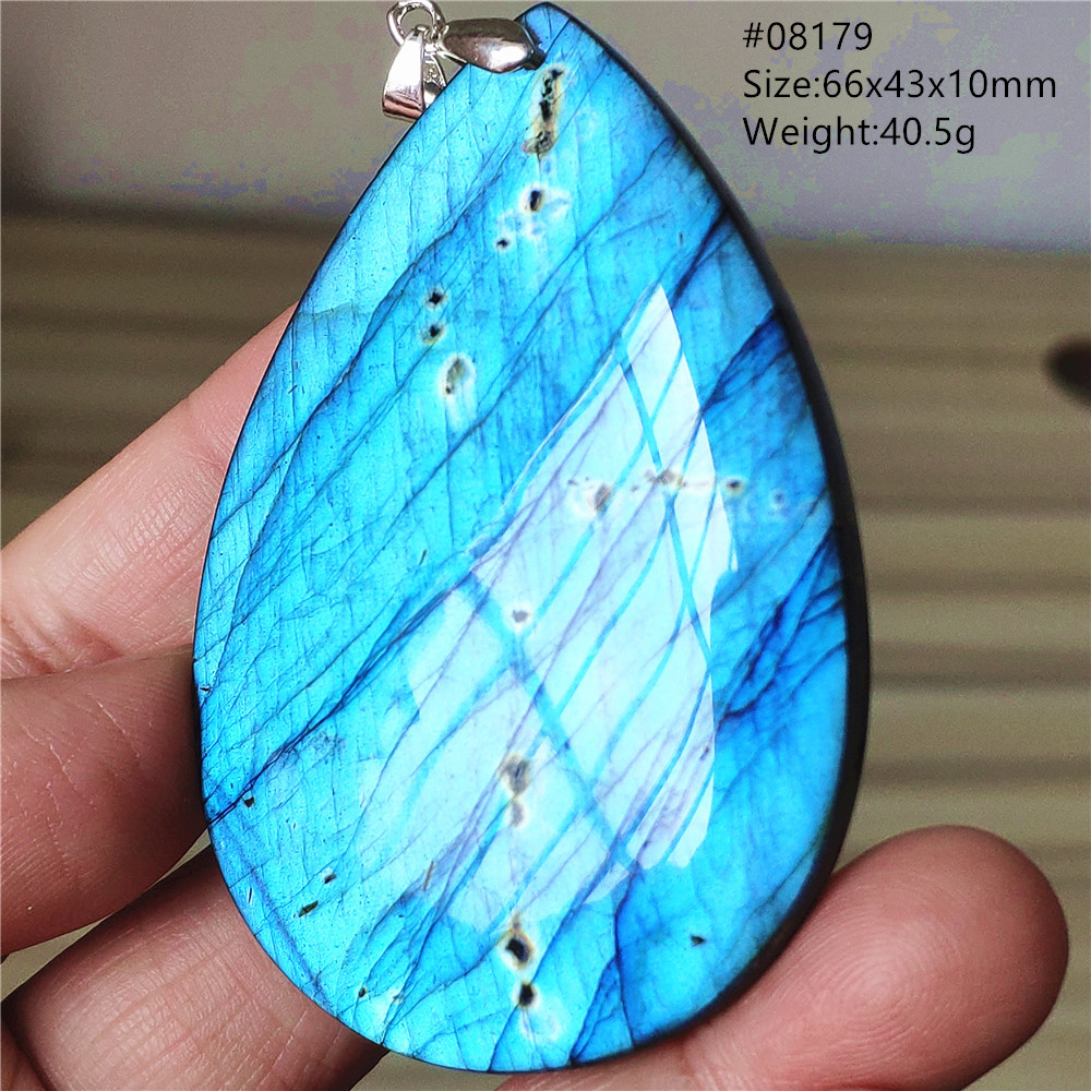 925 Sterling Silver Chain Necklace Men - Natural Blue Labradorite Pendant Jewelry Water