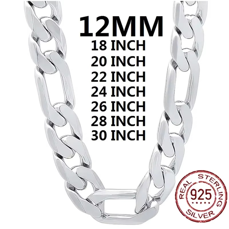 925 Sterling Silver Necklace F - Cuban Link Chain 12Mm 评论和价格