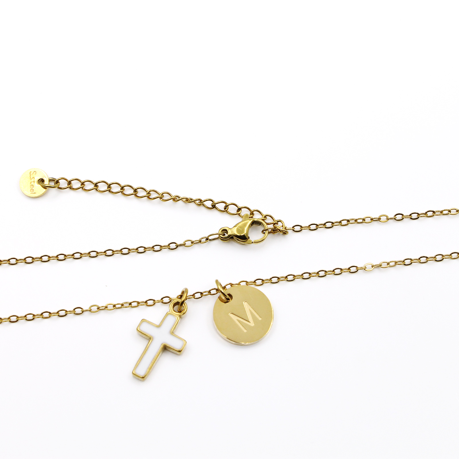 Cross Initial Necklace Stainle - Initial Letter Necklace 18K Gold 评论和价格