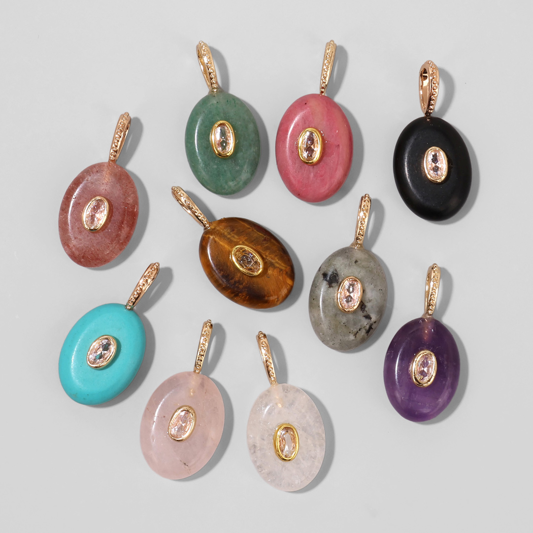 1PC Natural Stone Oval Evil Ey - Crystal Pendant Necklace Natural Stone 评论和价格